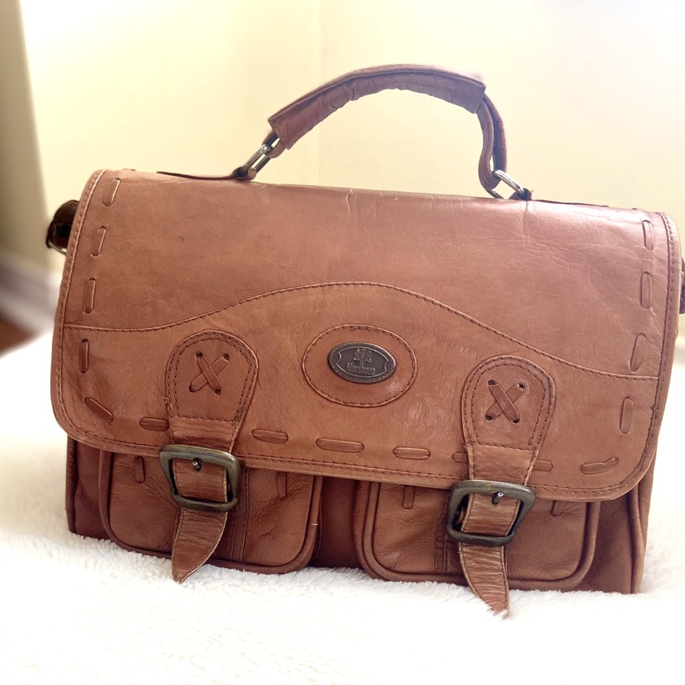 Vintage Brown Leather Traditional Satchel.